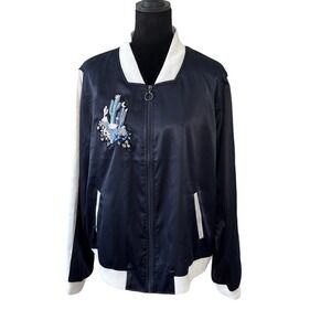 Y2K Juicy Couture Dark Blue Satin Track Jacket Desert Chic Large Full Zip